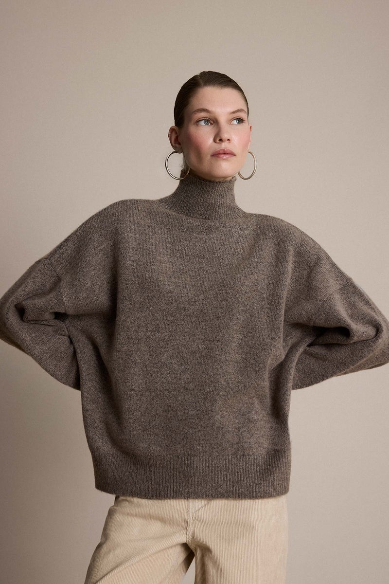 DeFacto Beige Woman Oversize Fit Half Turtleneck Knitwear Pullover Casual - Image 1